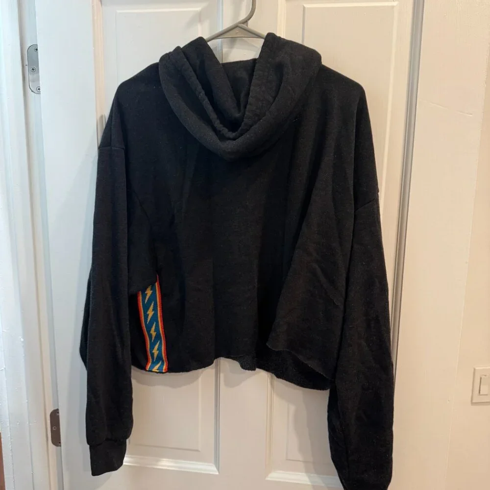 Aviator Nation Cropped Charcoal Hoodie with Stripes - Picture 2 of 2